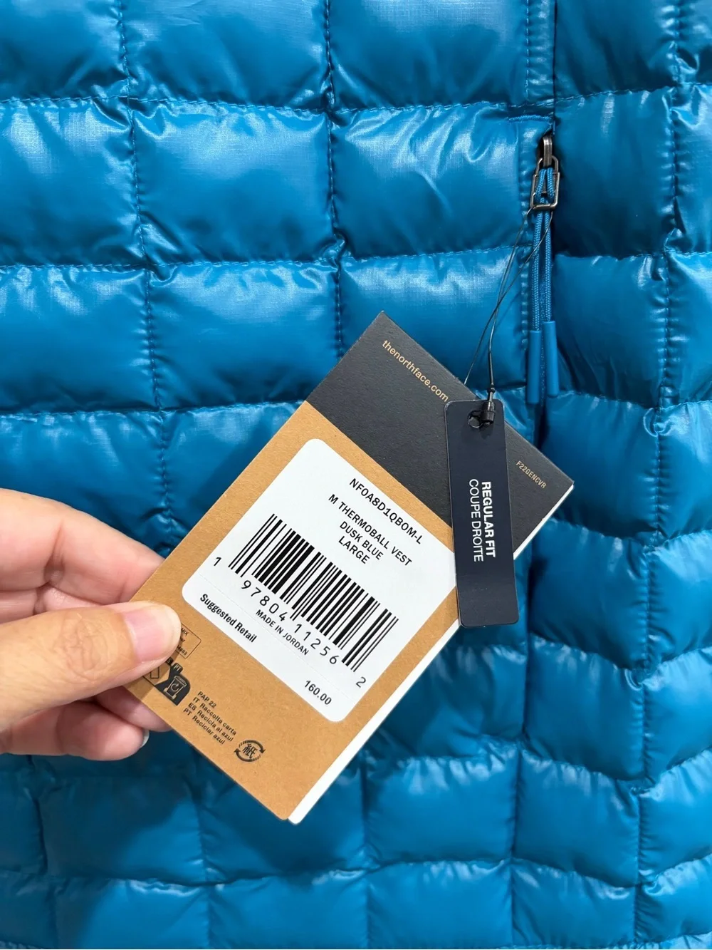 The North Face Men’s Large THERMOBALL Vest Dusk Blue NWT Insulated Puffy Puffer